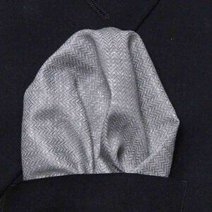 Gascoigne Cotton Pocket Square Gray Herringbone Large Men's